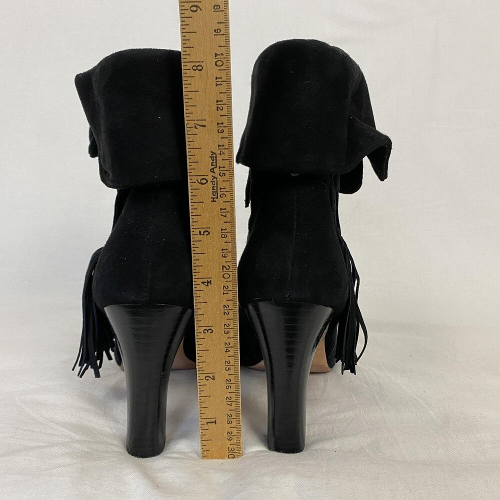 Johnston & Murphy Boots Womens 7.5 Black Suede Fringe Ankle Heel Booties Western - Picture 5 of 12